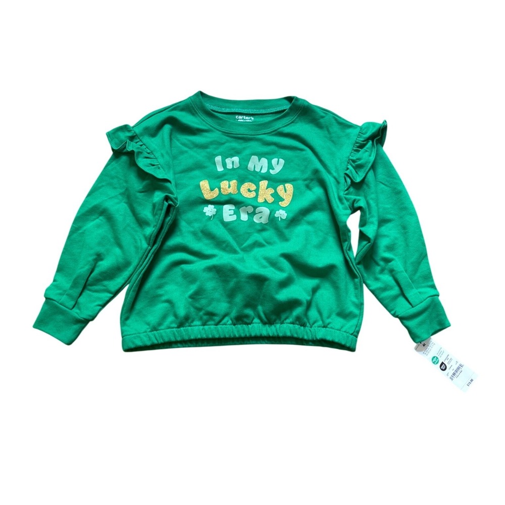 Carter's Sweatshirt Kids Green In My Lucky Era Ruffle St Patricks SIZE 4T NWT